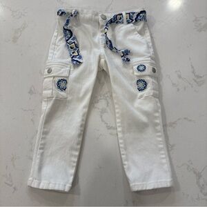 Gymboree little girls Greek isle white cropped denim blue flower pants Sz 5